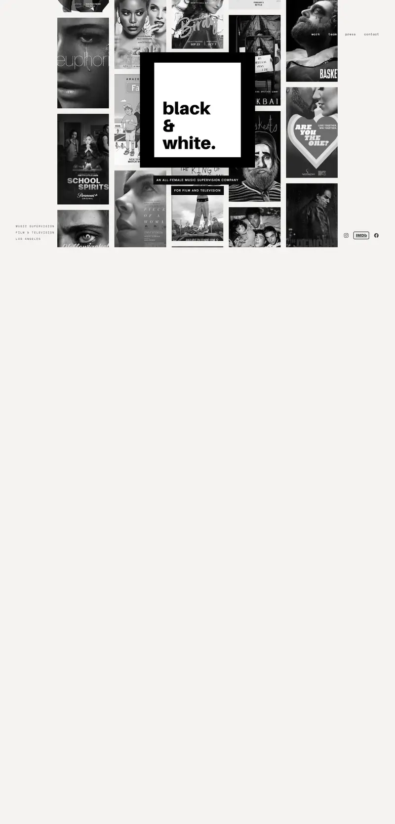 Black and White Music, music supervision for film and television